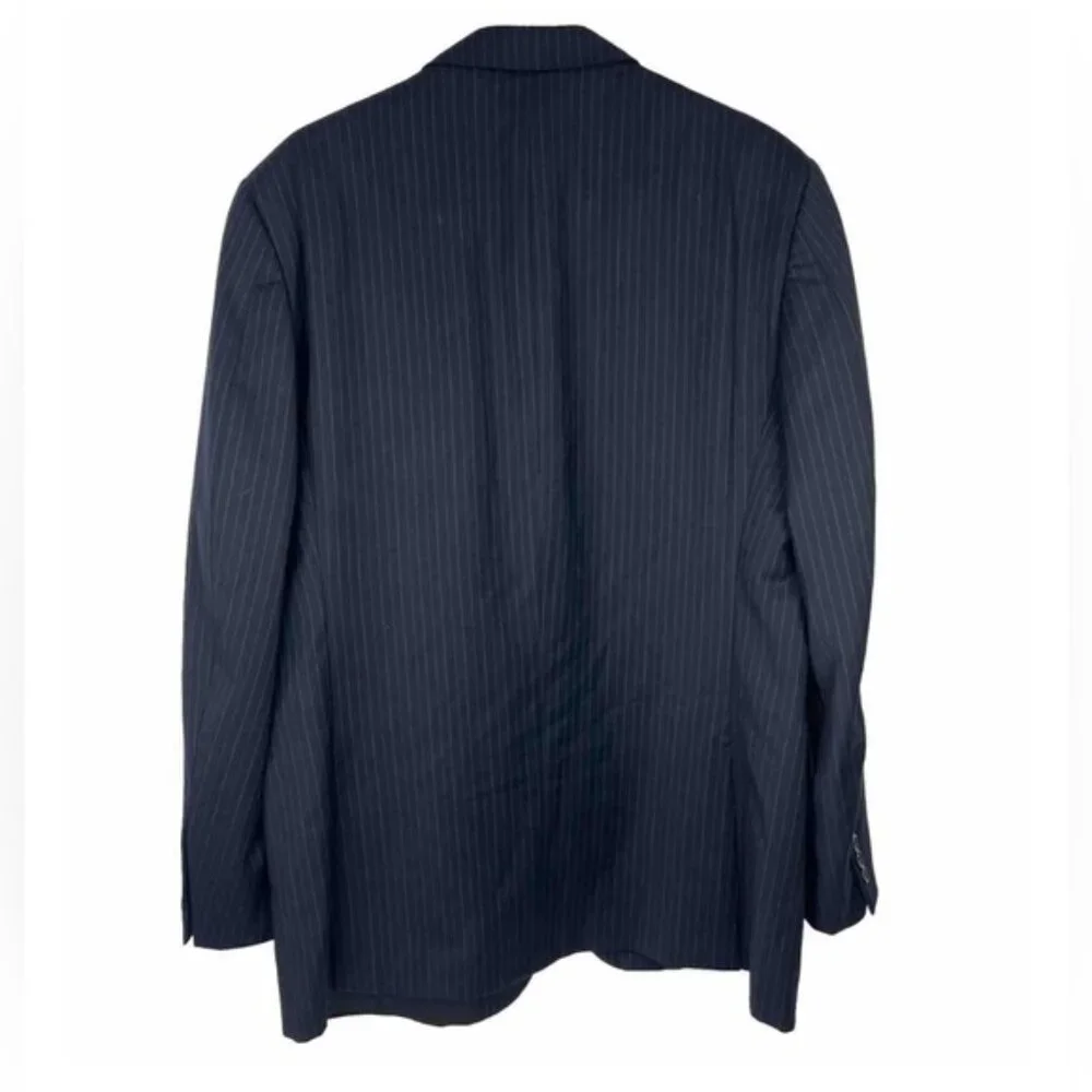BURBERRY LONDON 100% WOOL Navy Blue Striped Suit Blazer MDL LBS41‎ Size 42 REG